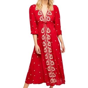 Free People Embroidered V-Neck Maxi Dress